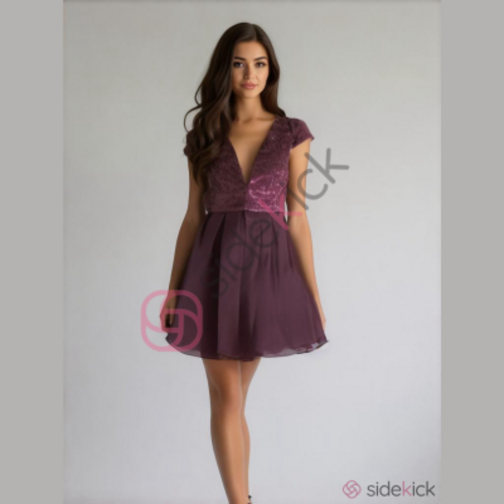 Windsor Purple Sequin Chiffon Dress Size S New with Tags Cap Sleeves Zipper Back